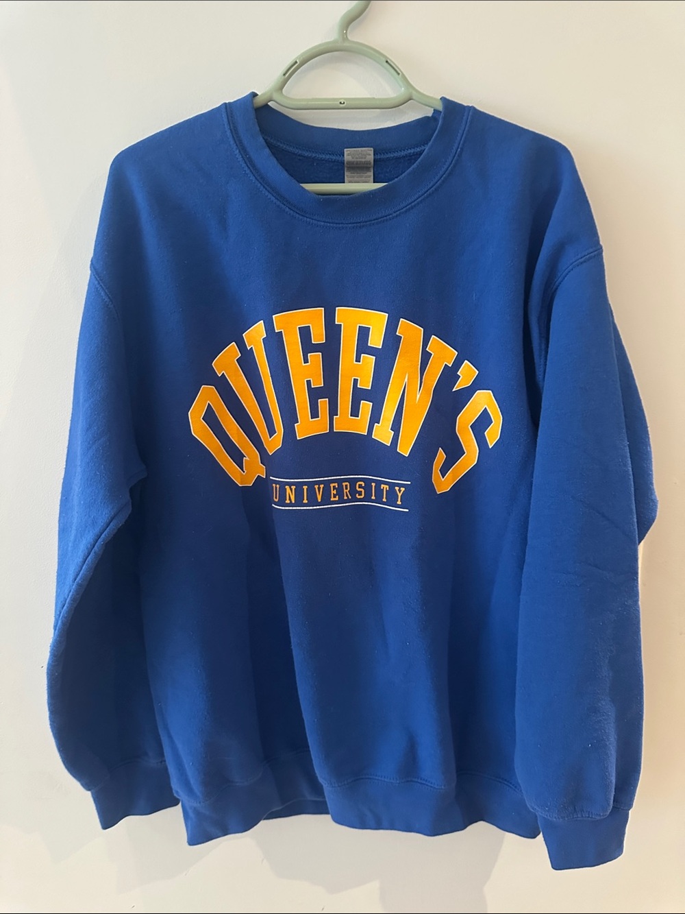 Gildan Blue Crewneck Sweatshirt with Yellow 'QUEEN'S' Print